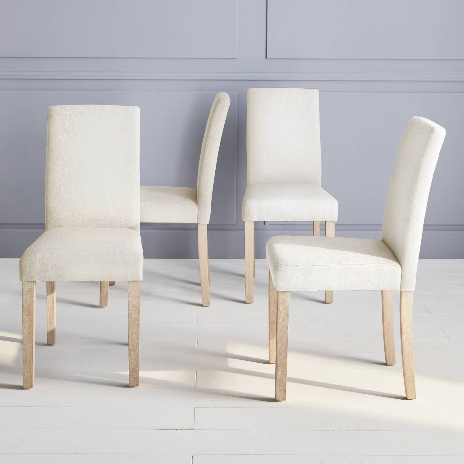 Lot de 4 chaises - Rita - chaises en tissu. pieds en bois cérusé. écru | sweeek - Image 1
