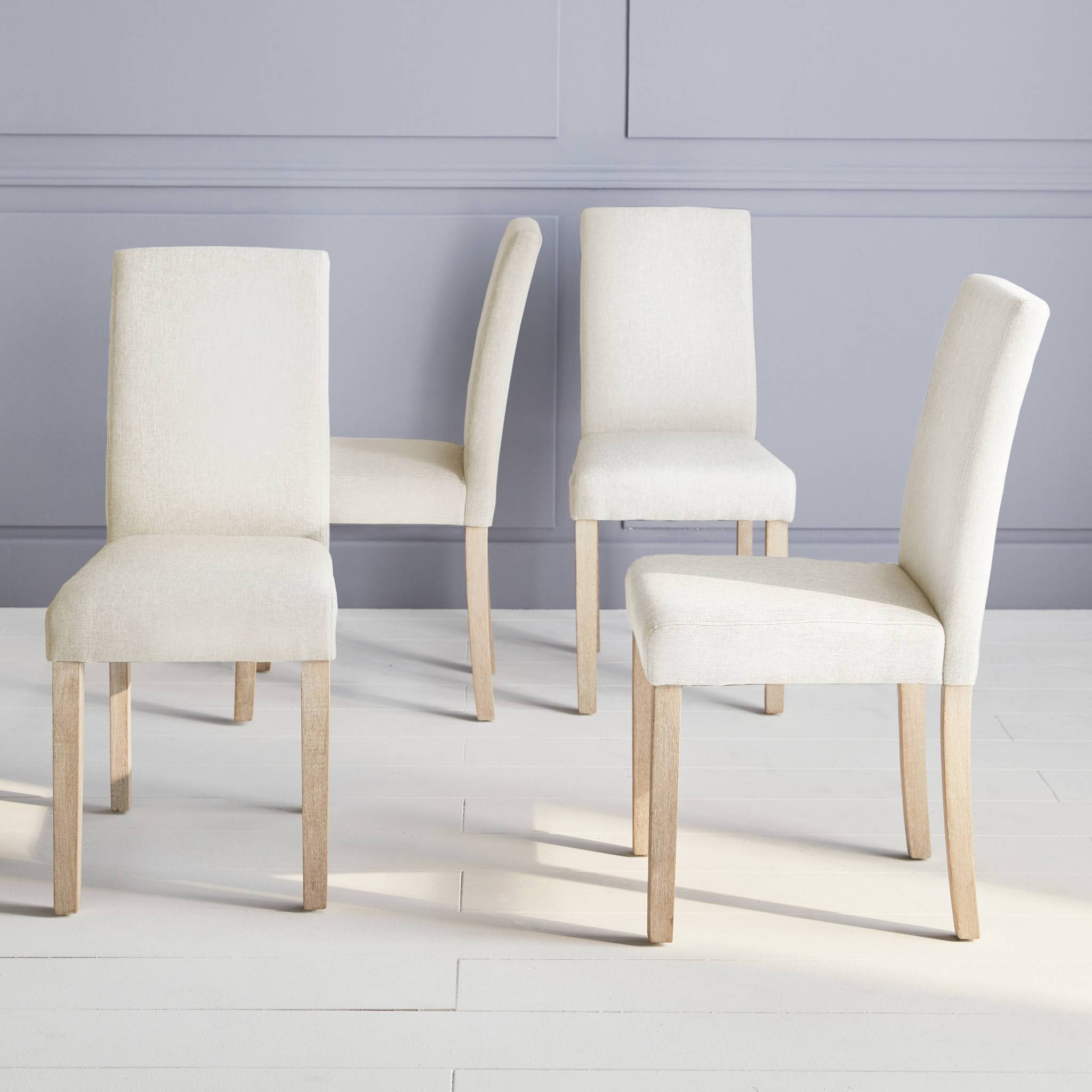 Lot de 4 chaises - Rita - chaises en tissu. pieds en bois cérusé. écru | sweeek - Image 3