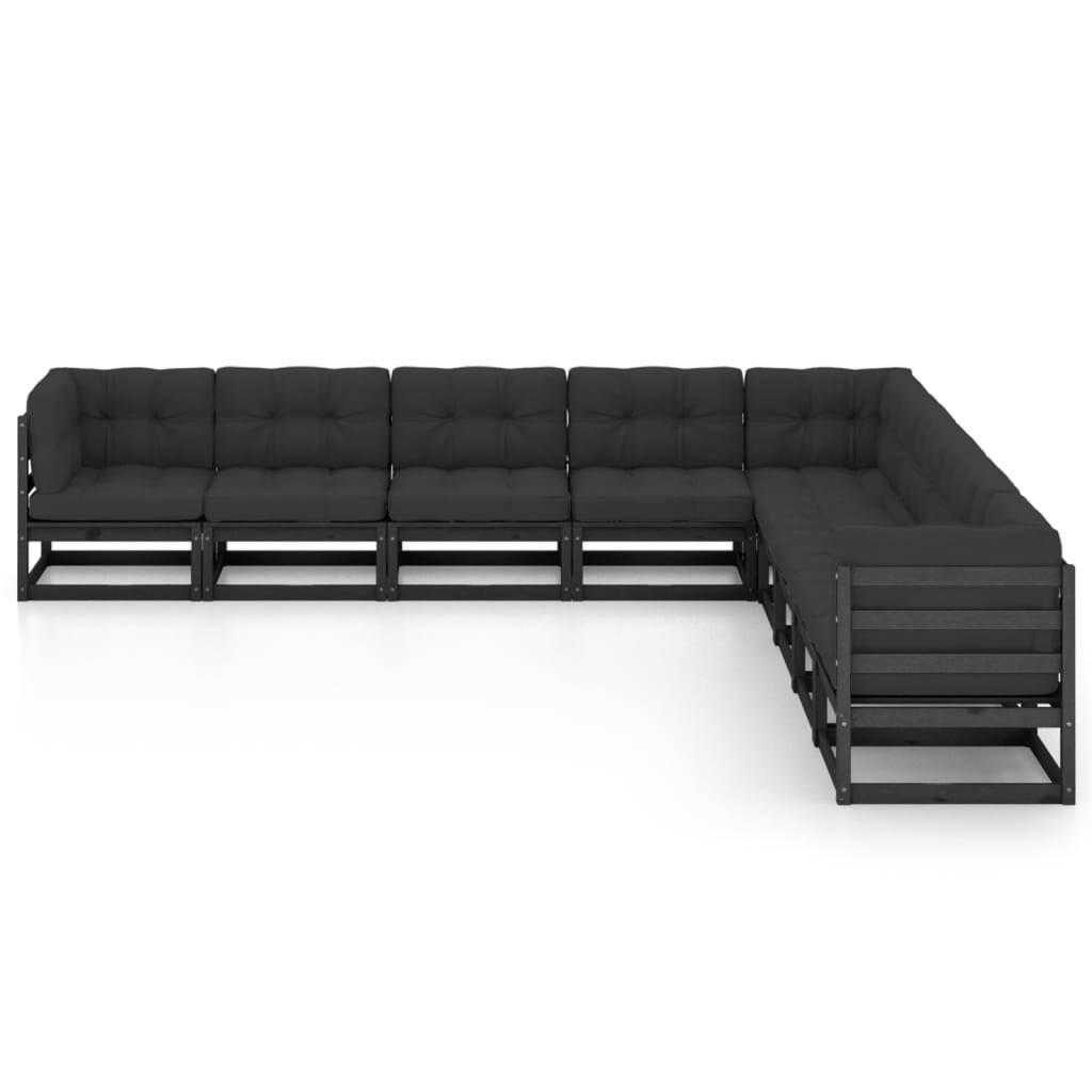 Helloshop26 - Salon de jardin meuble d'extérieur ensemble de mobilier 9 pièces avec coussins noir bois de pin massif - Image 2