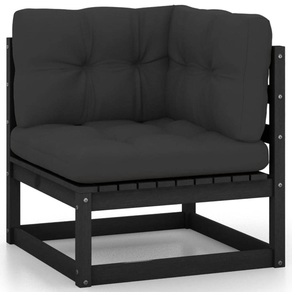 Helloshop26 - Salon de jardin meuble d'extérieur ensemble de mobilier 9 pièces avec coussins noir bois de pin massif - Image 3
