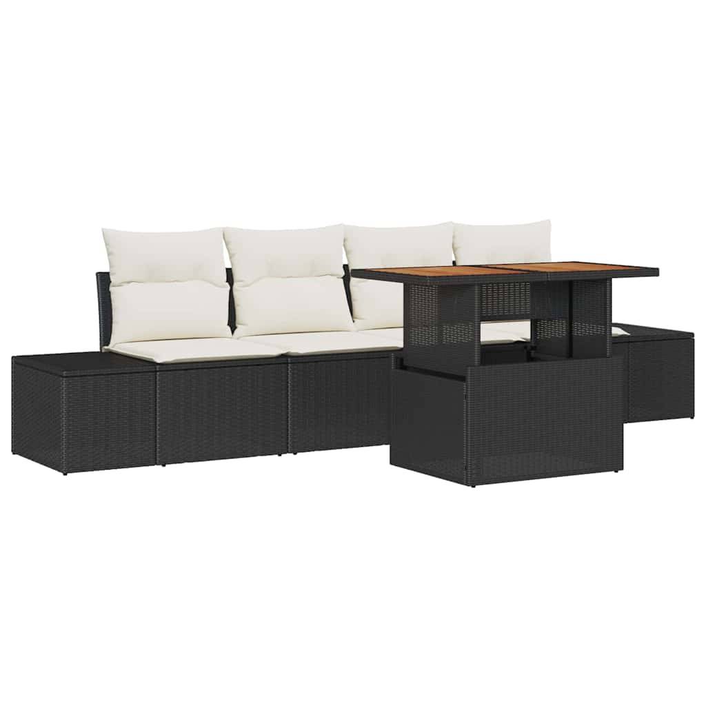 ComfortXL - Petit Salon de Jardin 5 Pièces Poly Rotin et Acacia Modulable avec Rangement pour Balcon et Terrasse Noir et Crème – ComfortXL Outdoor Living - Image 2