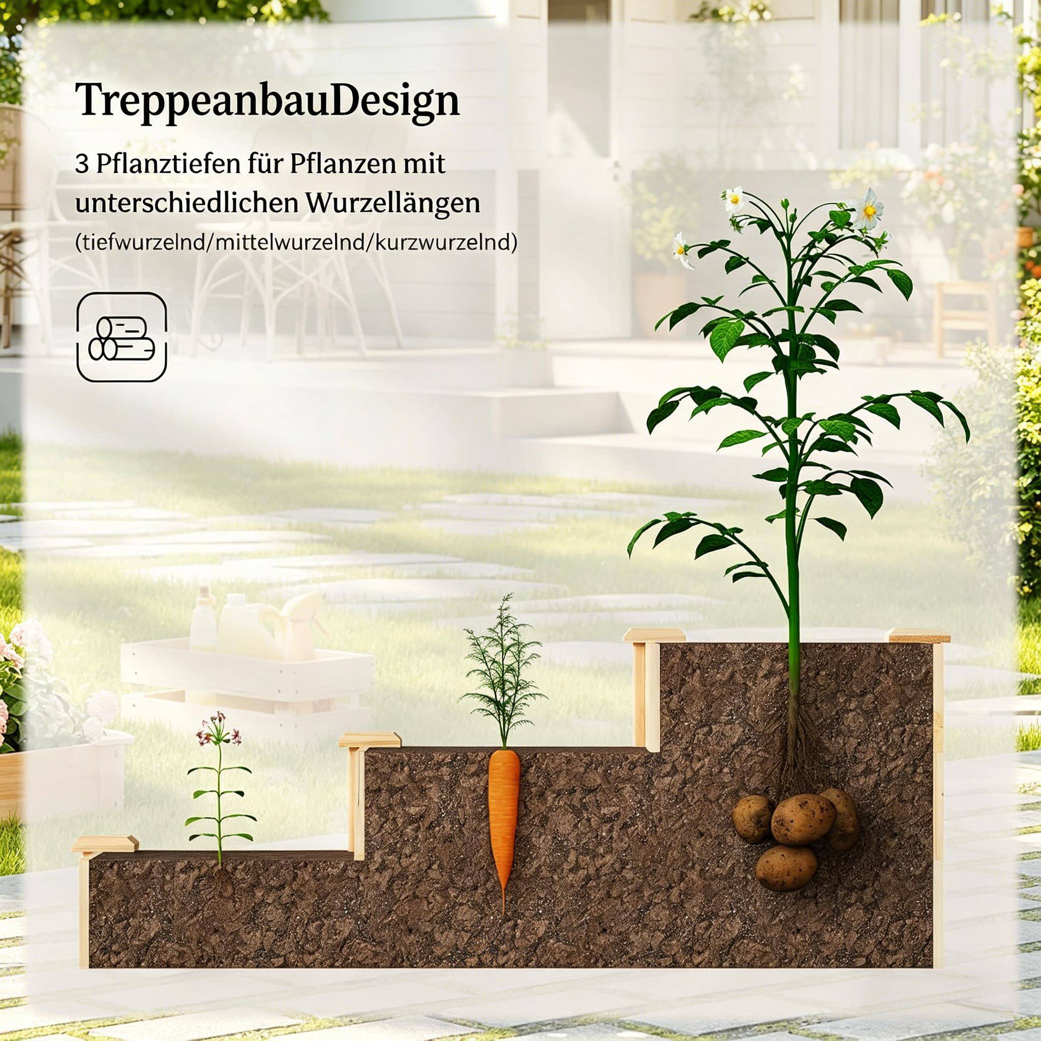 Carré potager bois massif 3 niveaux en escalier pour jardin 92x92x35 cm naturel - ComfortXL Outdoor Living - Image 6