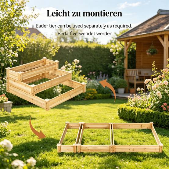 Carré potager bois massif 3 niveaux en escalier pour jardin 92x92x35 cm naturel - ComfortXL Outdoor Living - Image 5