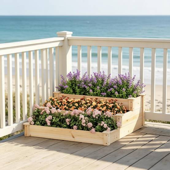 Carré potager bois massif 3 niveaux en escalier pour jardin 92x92x35 cm naturel - ComfortXL Outdoor Living - Image 2
