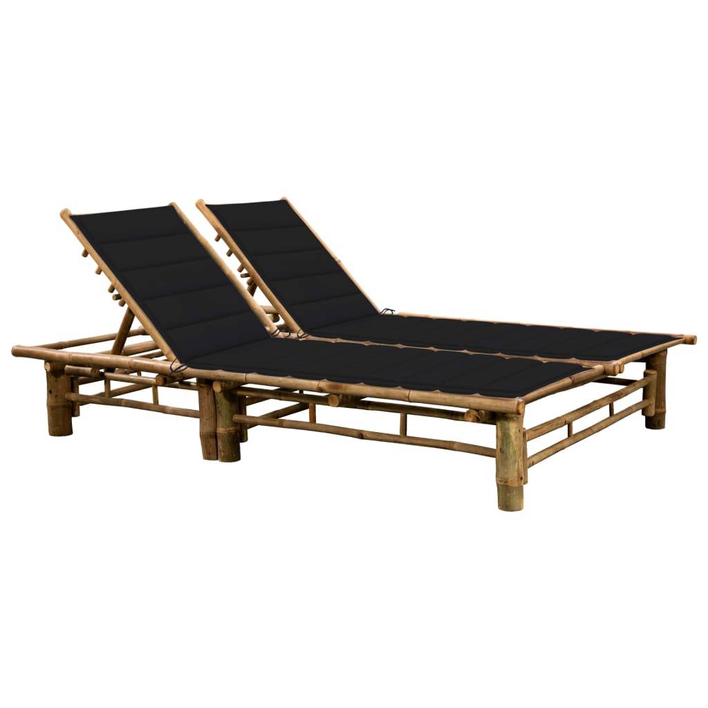 Helloshop26 - Transat chaise longue bain de soleil lit de jardin terrasse meuble d'extérieur 200 cm pour 2 personnes avec coussins bambou - Image 1