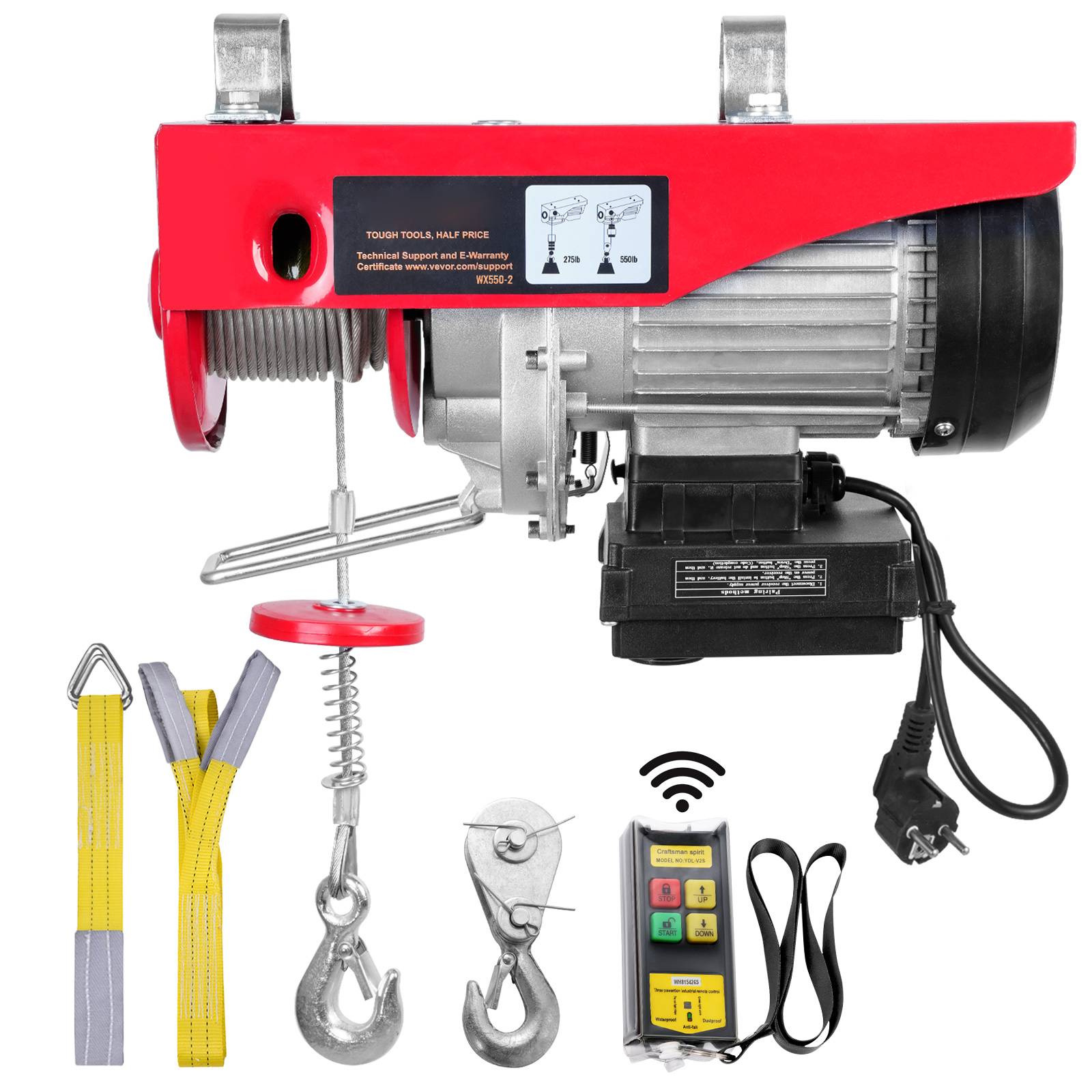 SucceBuy Treuil électrique 250kg, télécommande sans fil, 510W, câble 12m, pour garage et entrepôt. - Image 1