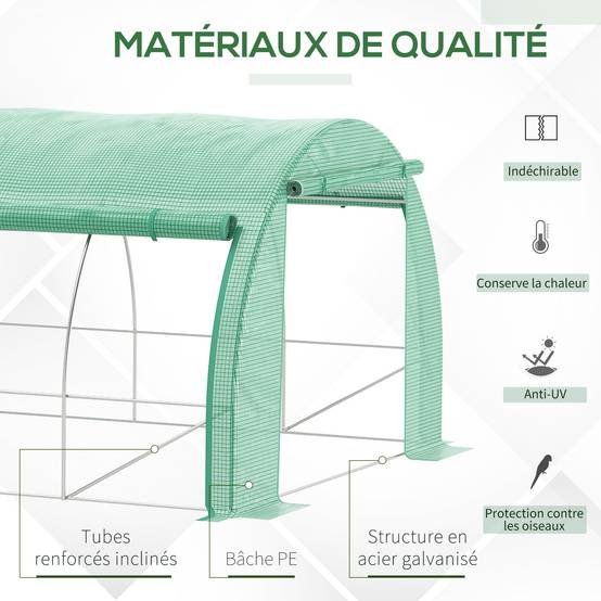 Grande serre tunnel 18m² en PE pour potager intensif rendement optimisé 597x300x200cm vert - ComfortXL Outdoor Living - Image 9