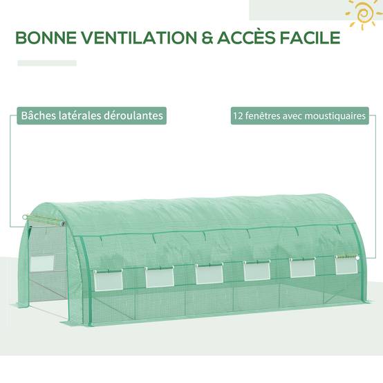 Grande serre tunnel 18m² en PE pour potager intensif rendement optimisé 597x300x200cm vert - ComfortXL Outdoor Living - Image 10