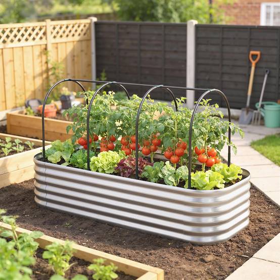 Carré potager surélevé acier avec serre et treillis jardin 200x60x103cm - ComfortXL Outdoor Living - Image 4