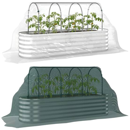 Carré potager surélevé acier avec serre et treillis jardin 200x60x103cm - ComfortXL Outdoor Living - Image 1