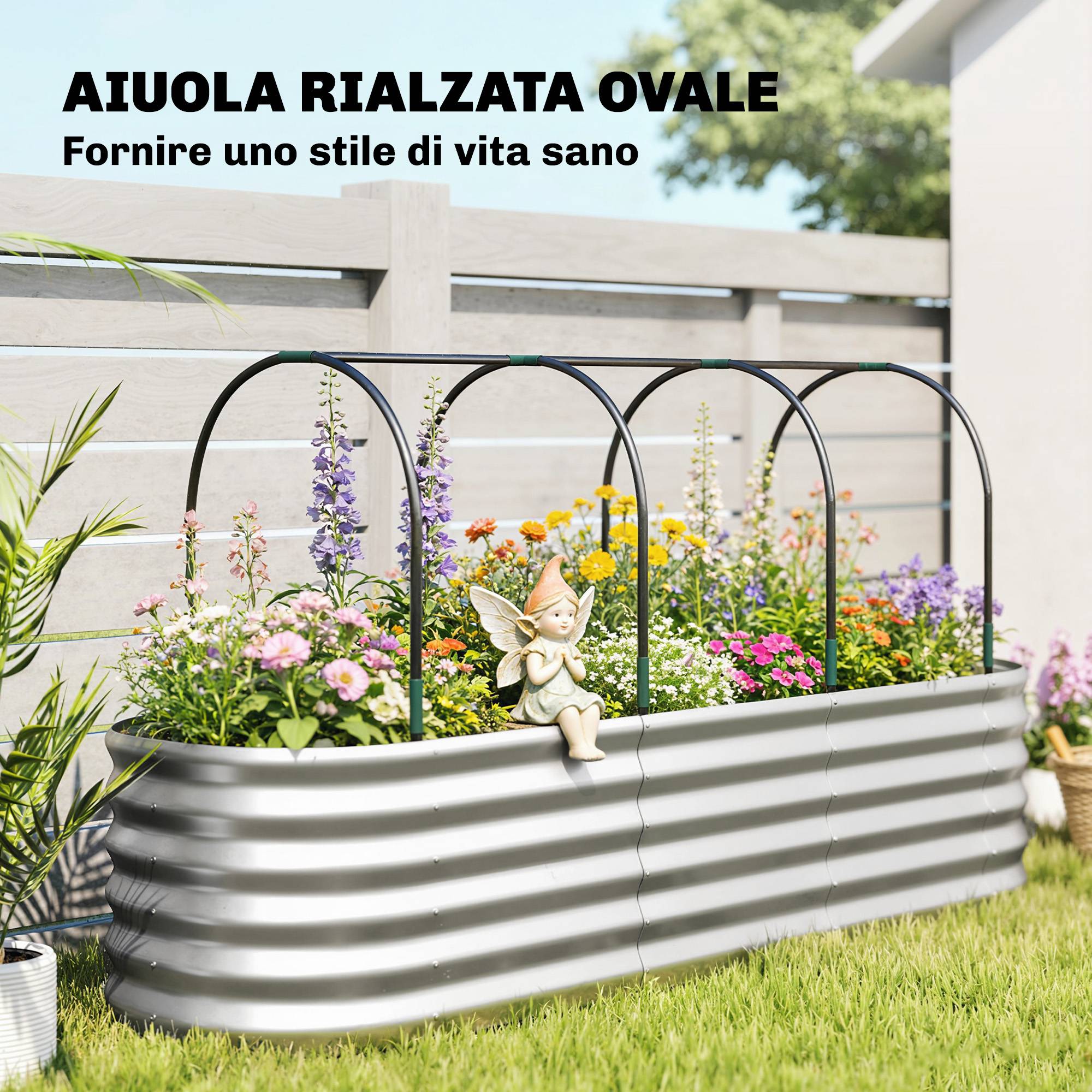 Carré potager surélevé acier avec serre et treillis jardin 200x60x103cm - ComfortXL Outdoor Living - Image 6