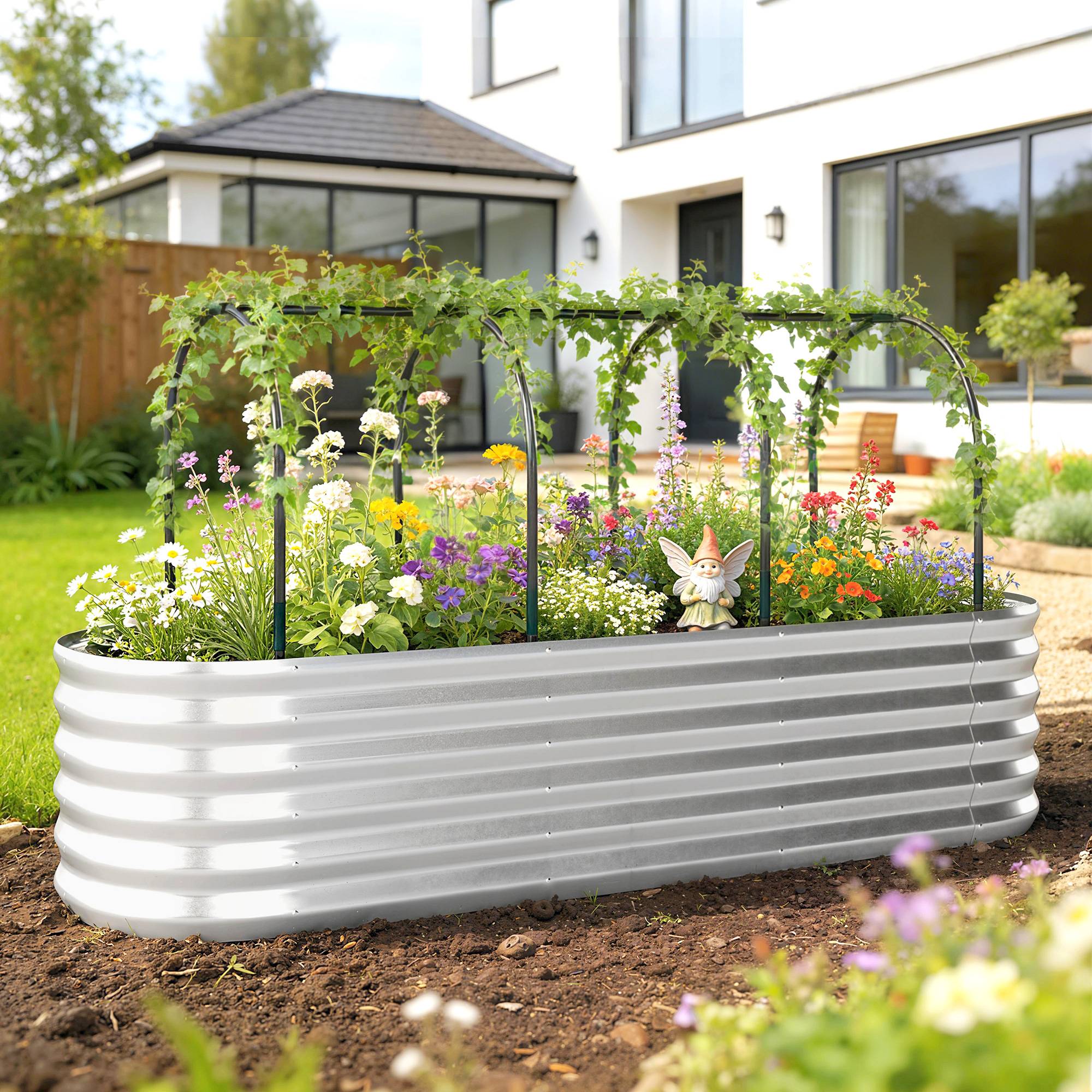 Carré potager surélevé acier avec serre et treillis jardin 200x60x103cm - ComfortXL Outdoor Living - Image 3