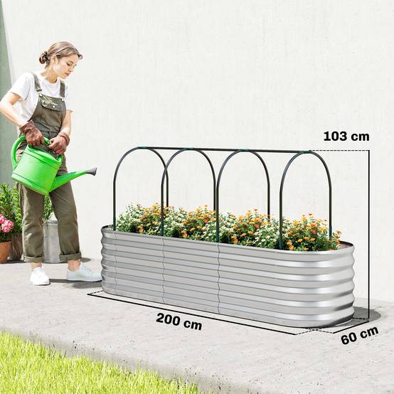 Carré potager surélevé acier avec serre et treillis jardin 200x60x103cm - ComfortXL Outdoor Living - Image 5