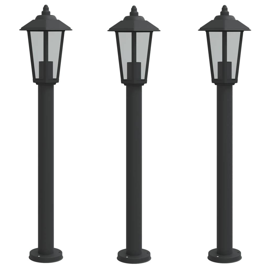 3 pcs Lampadaires de jardin - Lampadaires d'extérieur noir 80 cm acier inoxydable - Image 1