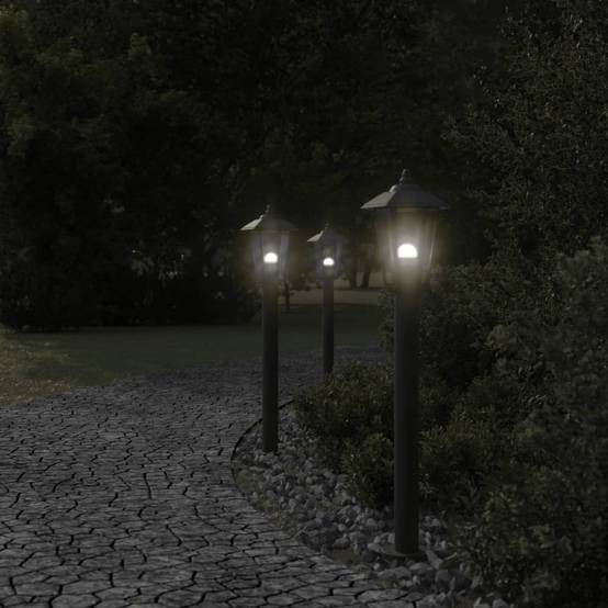 3 pcs Lampadaires de jardin - Lampadaires d'extérieur noir 80 cm acier inoxydable - Image 3