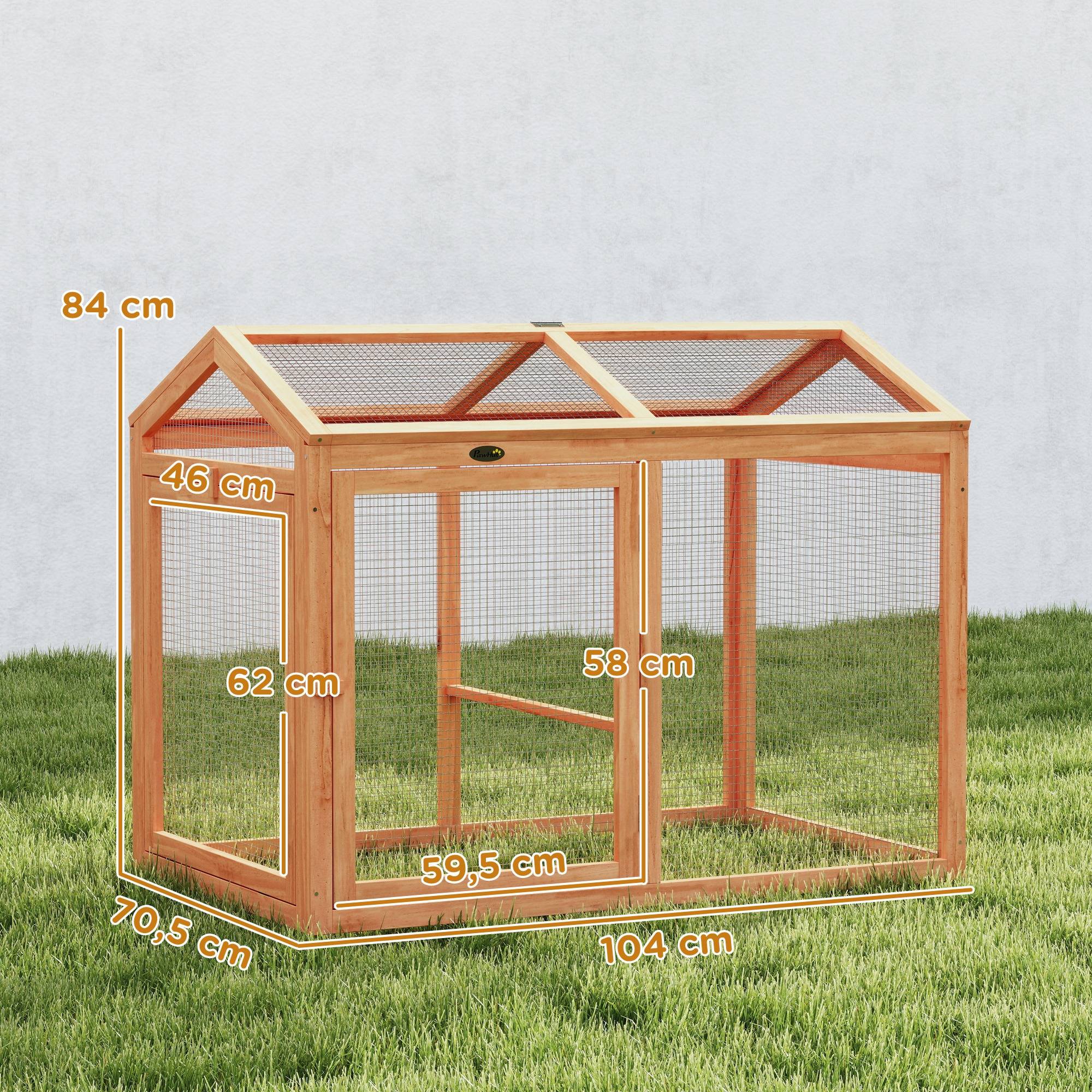 Enclos poulailler bois et métal 104x70,5x84cm orange, perchoir, doubles portes pour 2 poules - Image 5