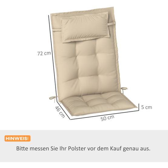 Lot de 2 coussins pour transats, déperlants, pour transats de jardin, 50 x 116 x 5 cm, beige - Image 5