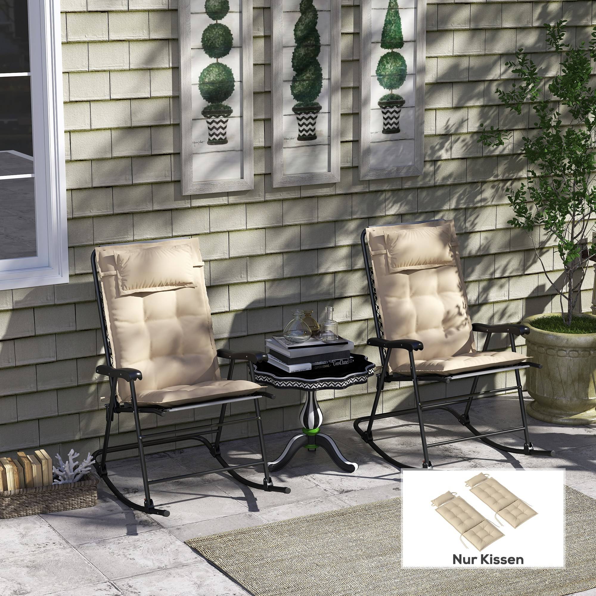 Lot de 2 coussins pour transats, déperlants, pour transats de jardin, 50 x 116 x 5 cm, beige - Image 3