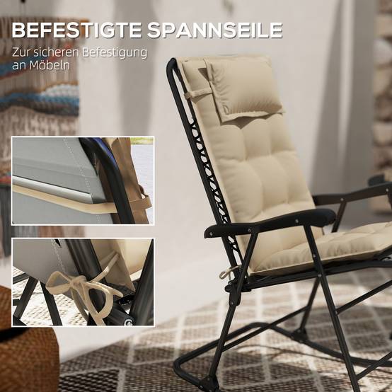Lot de 2 coussins pour transats, déperlants, pour transats de jardin, 50 x 116 x 5 cm, beige - Image 9
