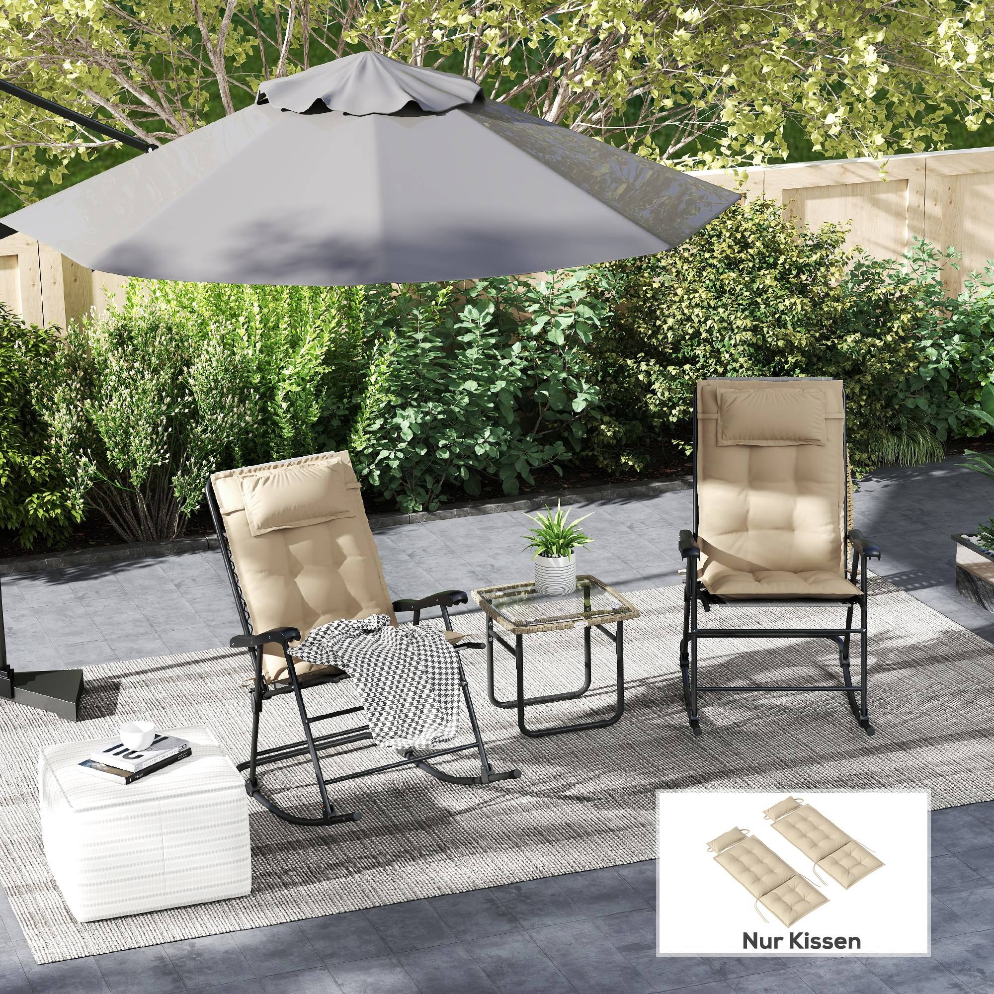 Lot de 2 coussins pour transats, déperlants, pour transats de jardin, 50 x 116 x 5 cm, beige - Image 4