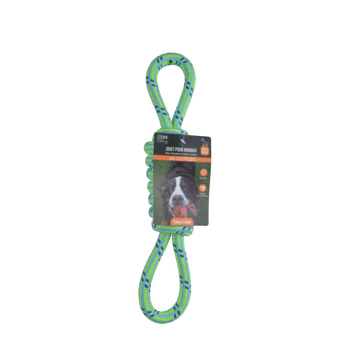 Love Story - Jouet pour Chien "Corde Nœud 2 Poignées" 36cm Vert - Image 2