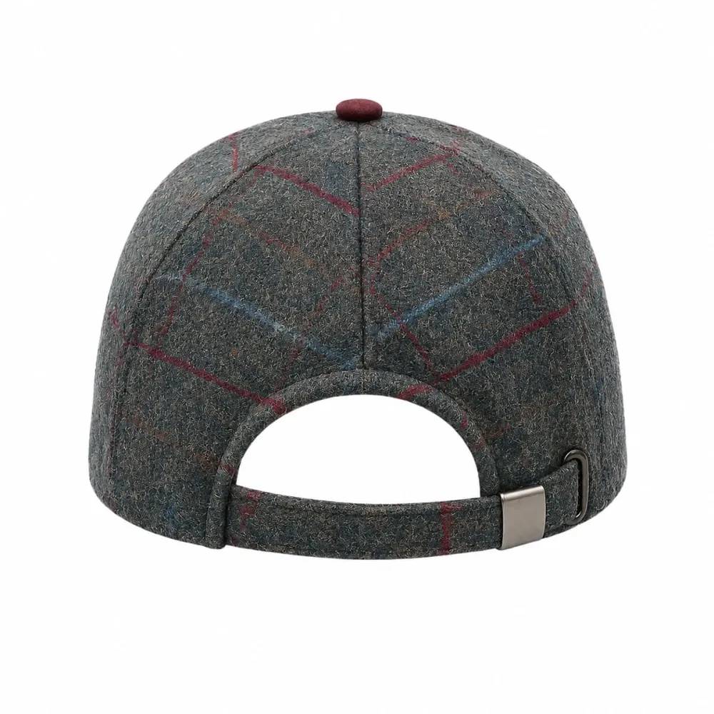 Casquette à carreaux réglable laine polyester kaki marron T58 - Image 8