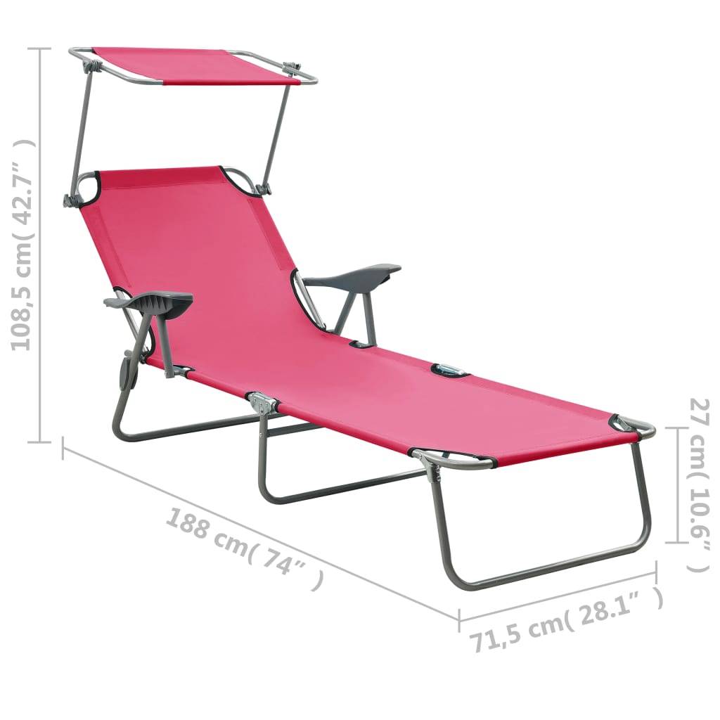 Maison Chic - Bain de soleil - Transat - Chaise longue avec auvent acier rose - MEUBLE PRO - Image 8