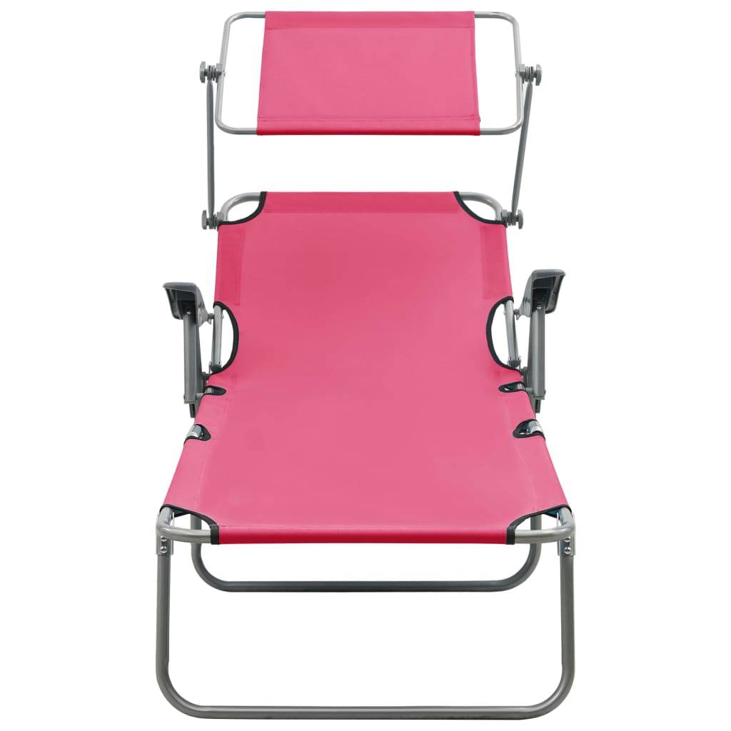 Maison Chic - Bain de soleil - Transat - Chaise longue avec auvent acier rose - MEUBLE PRO - Image 1
