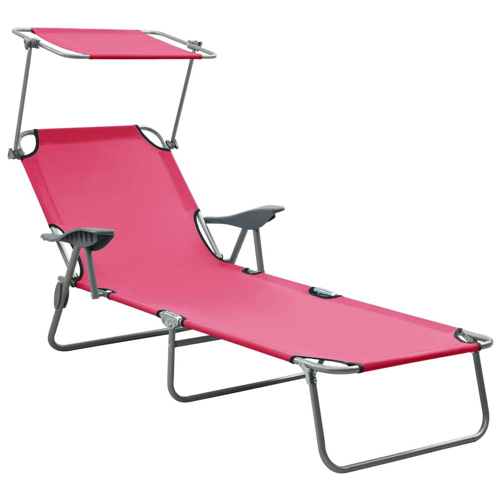 Maison Chic - Bain de soleil - Transat - Chaise longue avec auvent acier rose - MEUBLE PRO - Image 2