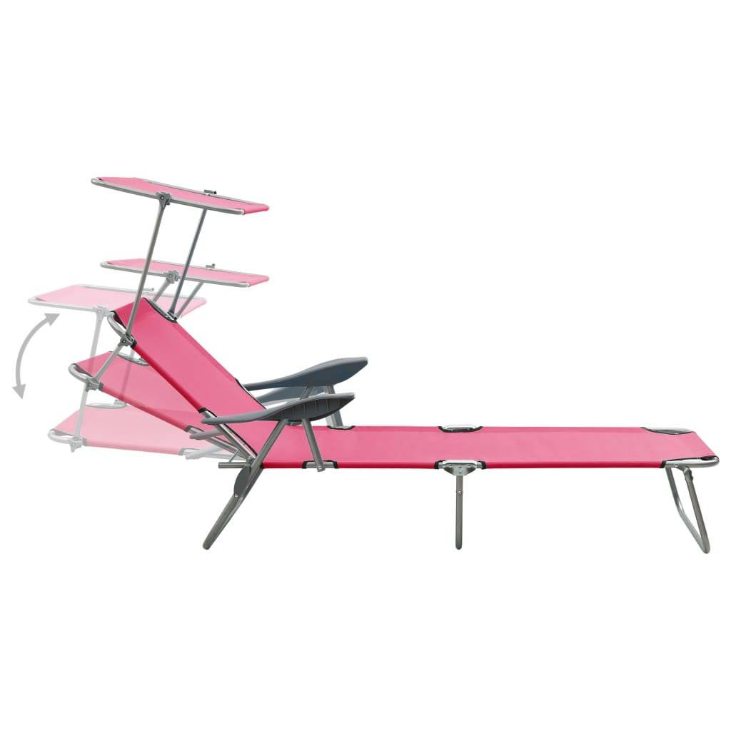 Maison Chic - Bain de soleil - Transat - Chaise longue avec auvent acier rose - MEUBLE PRO - Image 4