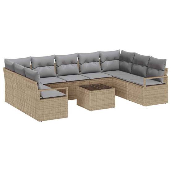 Set de Canapés Terrasse 10 pcs Polyrotin Durable avec Table et Housse Rangement Beige et Gris Clair – ComfortXL Outdoor Living - Image 2