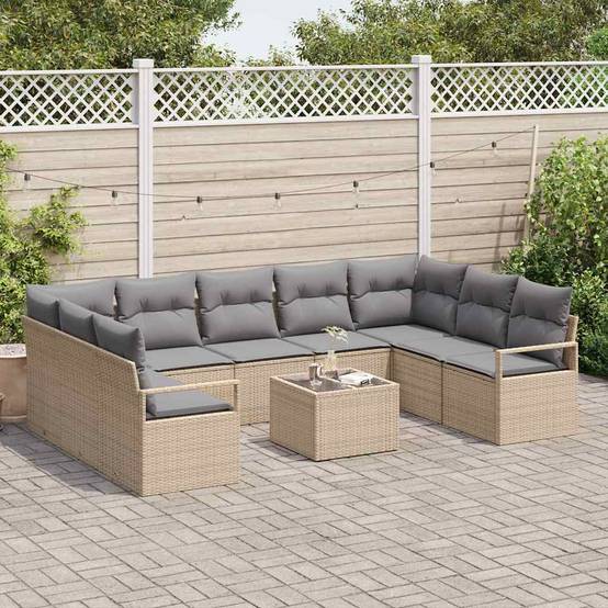 Set de Canapés Terrasse 10 pcs Polyrotin Durable avec Table et Housse Rangement Beige et Gris Clair – ComfortXL Outdoor Living - Image 3