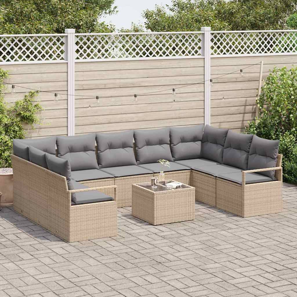 Set de Canapés Terrasse 10 pcs Polyrotin Durable avec Table et Housse Rangement Beige et Gris Clair – ComfortXL Outdoor Living - Image 3