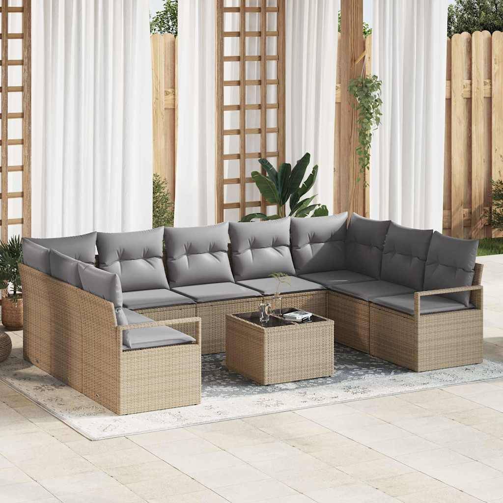 Set de Canapés Terrasse 10 pcs Polyrotin Durable avec Table et Housse Rangement Beige et Gris Clair – ComfortXL Outdoor Living - Image 1