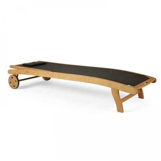 Oviala - Lot de 2 bains de soleil en bois inclinable avec roues noir Aubagne - Oviala - Image 6