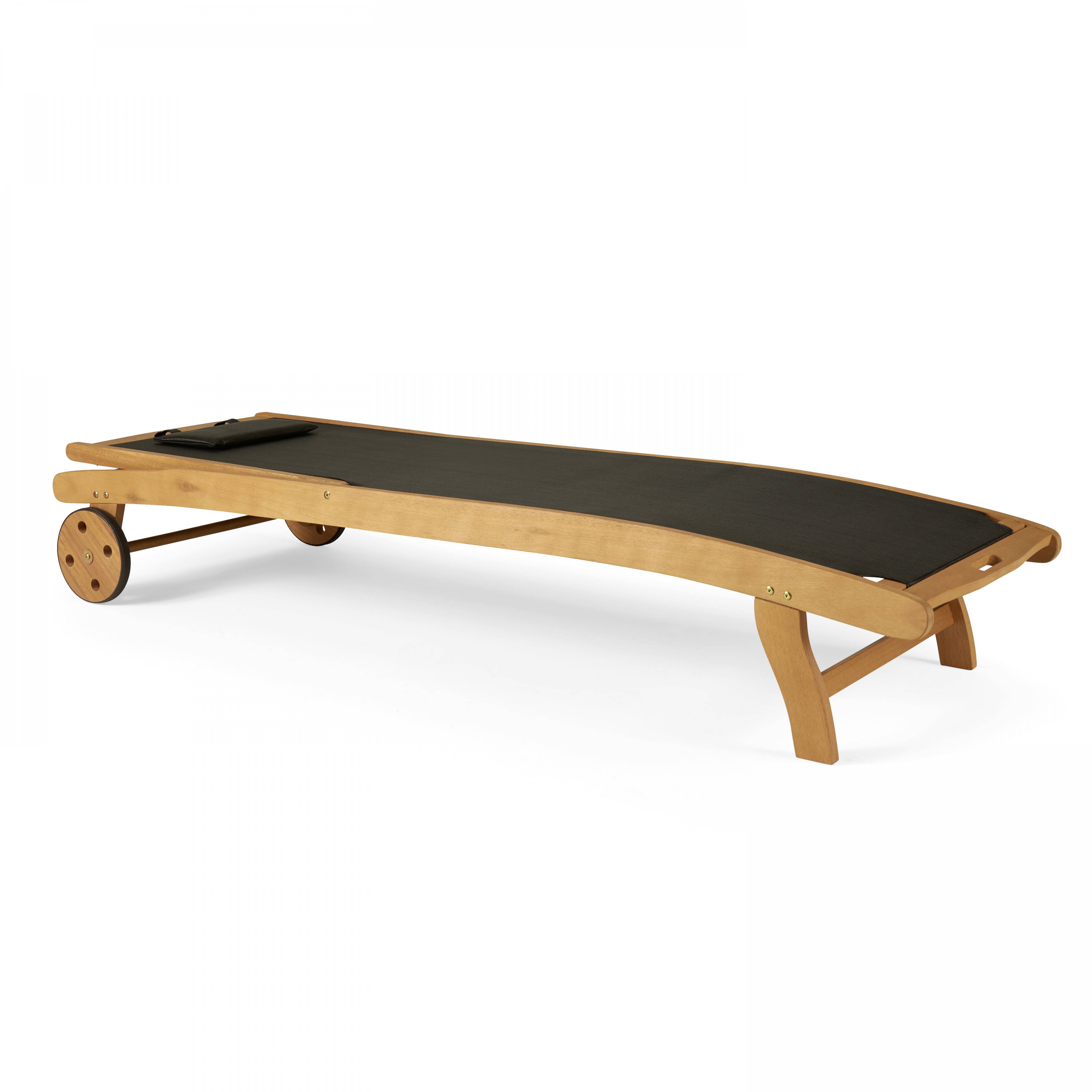 Oviala - Lot de 2 bains de soleil en bois inclinable avec roues noir Aubagne - Oviala - Image 6