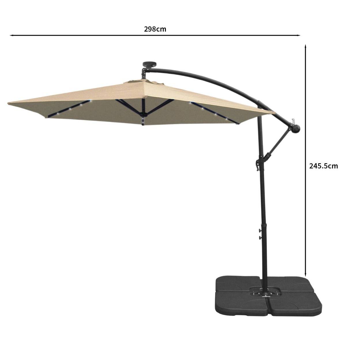 Monstershop - Parasol Beige 3m avec LED's Intégrés avec Base Carrée - Image 5