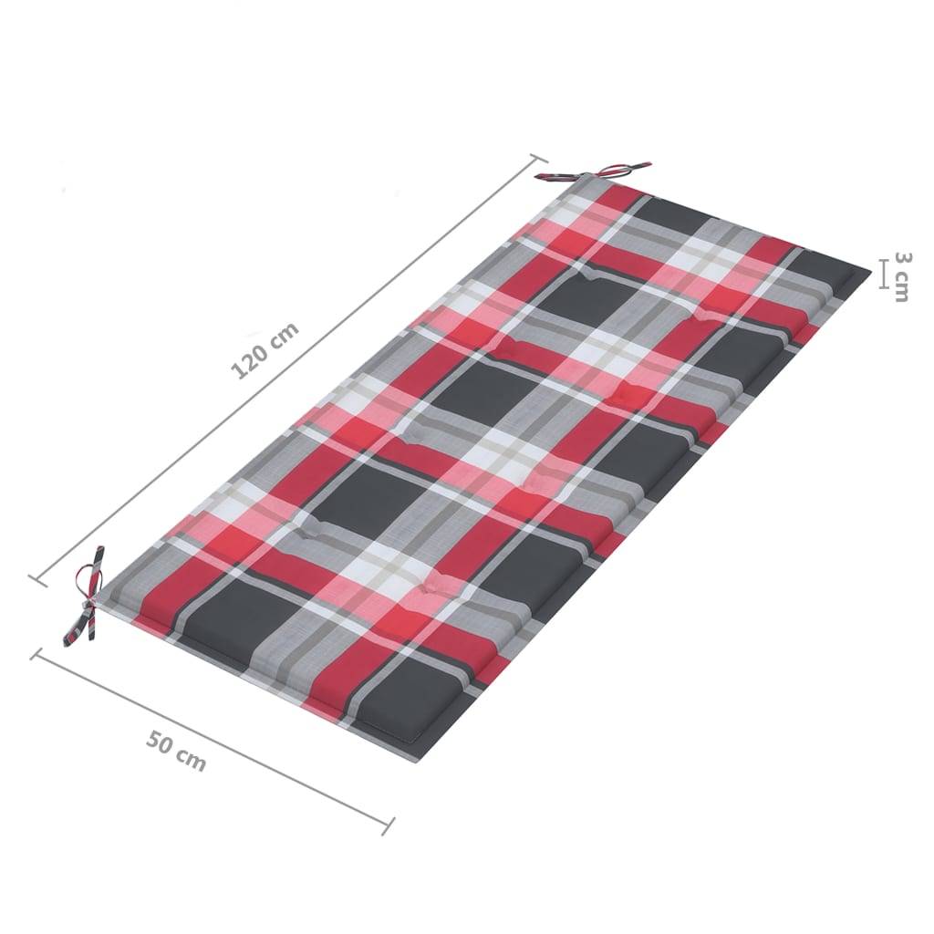Helloshop26 - Banc de jardin meuble de patio d'extérieur terrasse avec coussin à carreaux rouge 120 x 51,5 x 84 cm bois de teck - Image 9