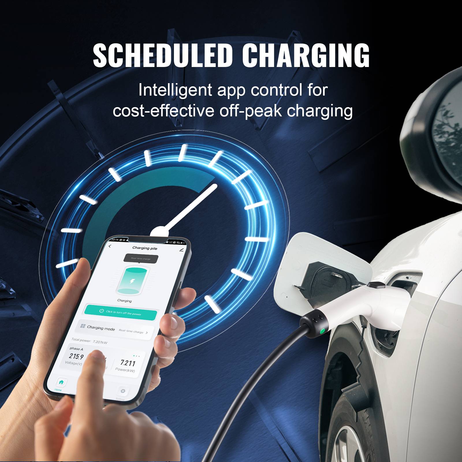 VEVOR Chargeur EV portable Type 2, 16A 3,7kW, câble 8,6m, prise CEE 7/7, étanche IP66 avec sac. - Image 5
