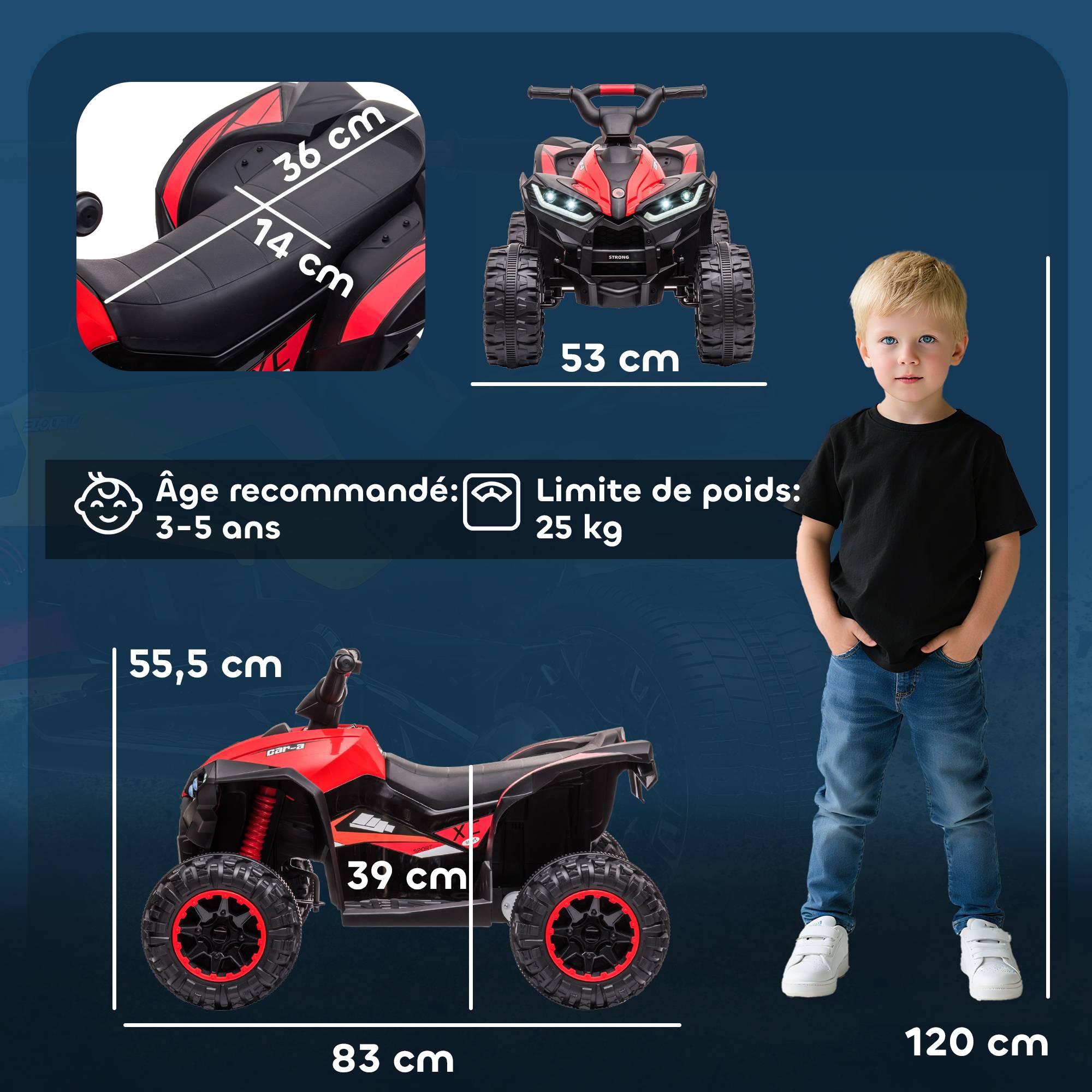 Sans Marque - Quad électrique enfant 3-5 ans 12V 2 moteurs 2 vitesses 3-6 km/h phares LED klaxon rouge - Image 5