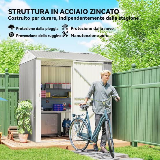 Abri de jardin acier galvanisé hauteur spacieuse ventilation 209x177x236cm gris argent - ComfortXL Outdoor Living - Image 7
