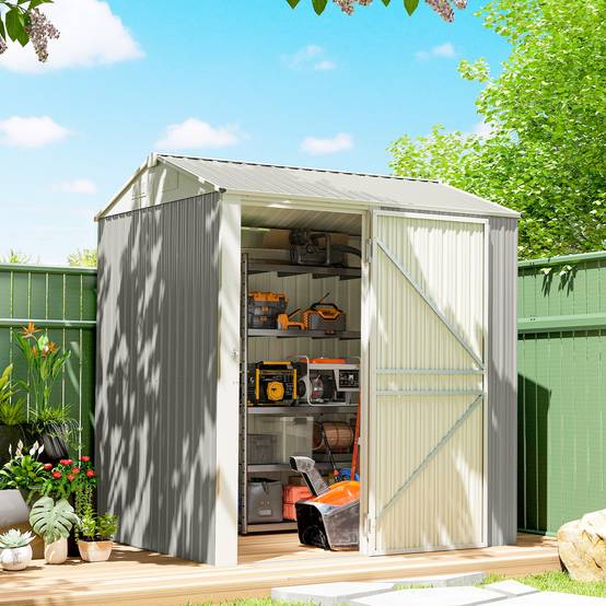 Abri de jardin acier galvanisé hauteur spacieuse ventilation 209x177x236cm gris argent - ComfortXL Outdoor Living - Image 4