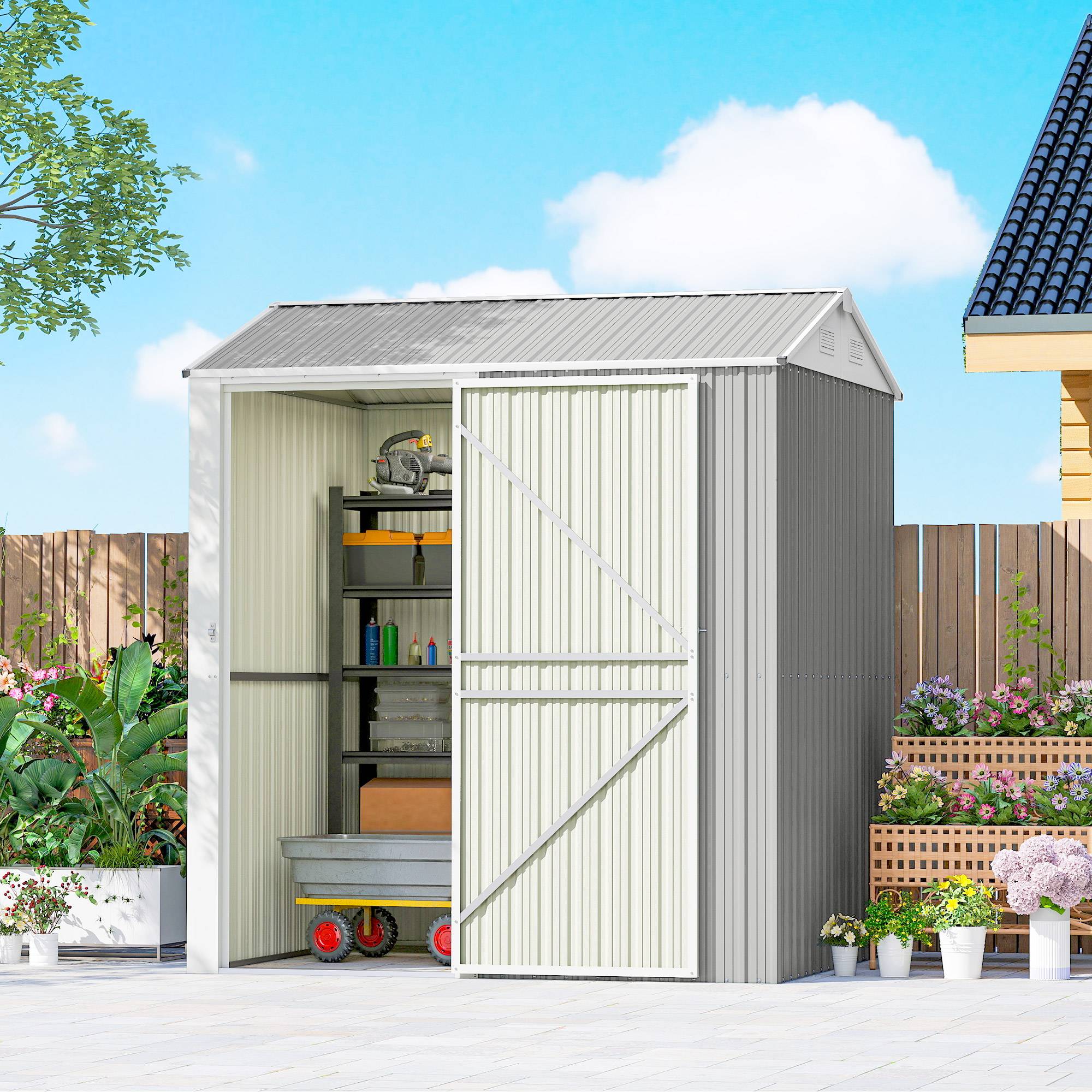 Abri de jardin acier galvanisé hauteur spacieuse ventilation 209x177x236cm gris argent - ComfortXL Outdoor Living - Image 3