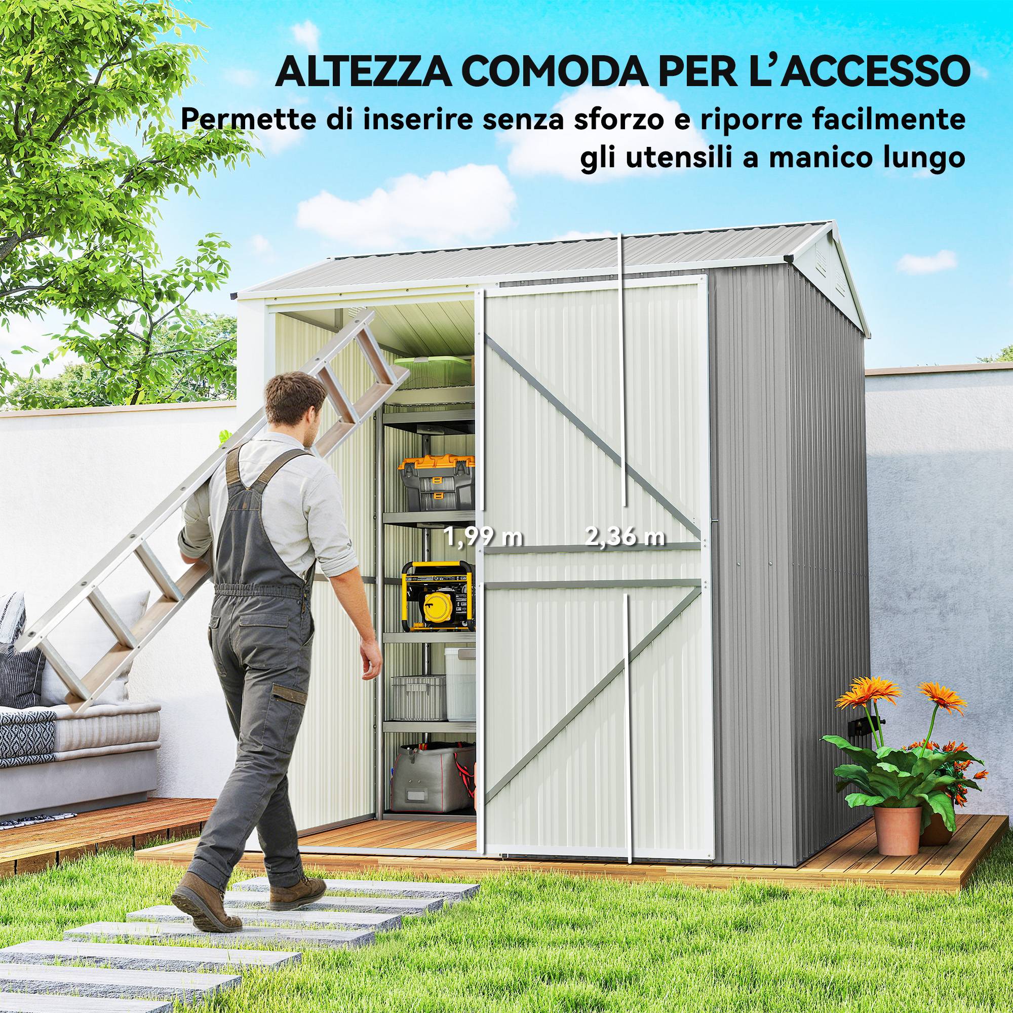 Abri de jardin acier galvanisé hauteur spacieuse ventilation 209x177x236cm gris argent - ComfortXL Outdoor Living - Image 6