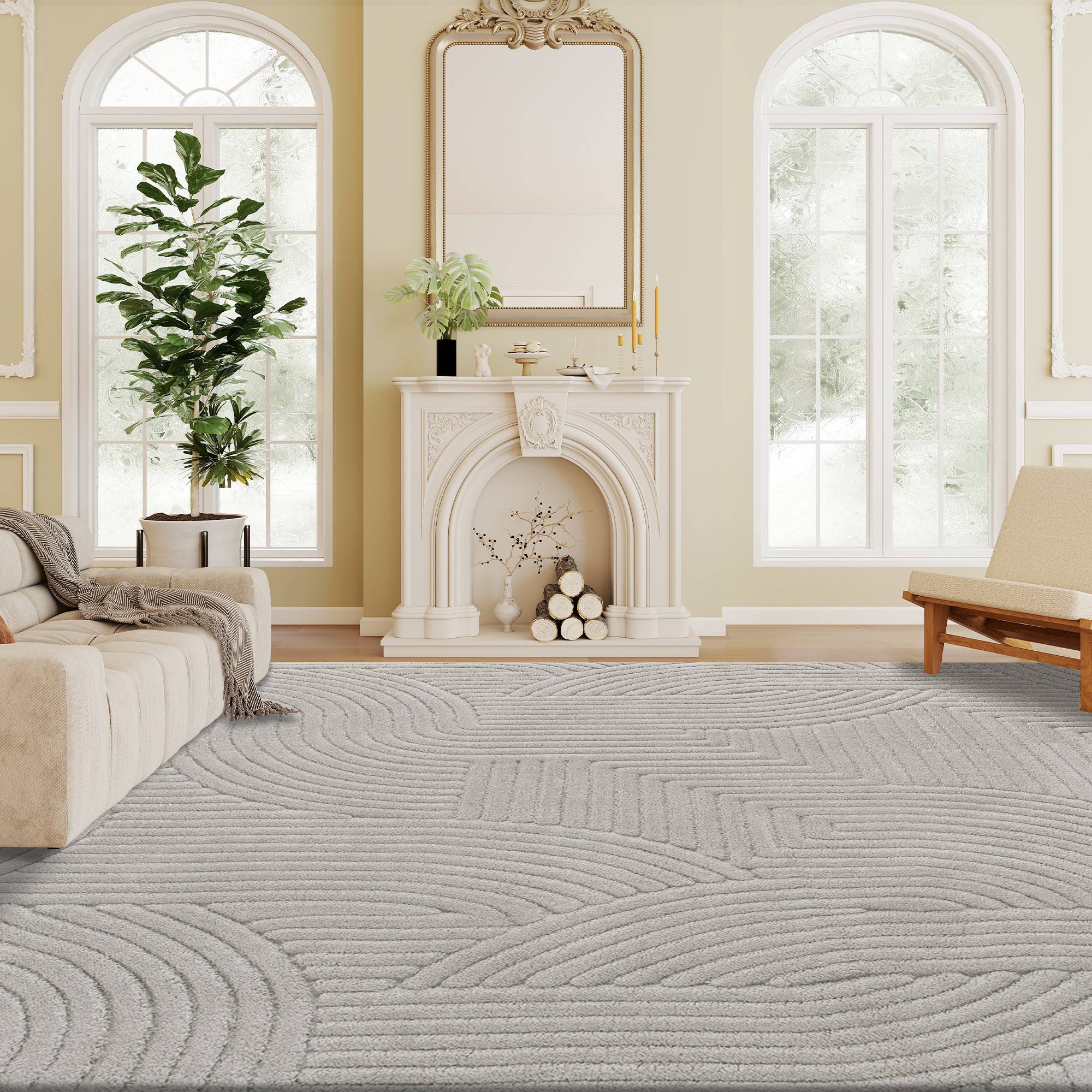 Sans Marque - Tapis salon 230x160 cm poils épais géométrique moelleux antidérapant gris - Image 2