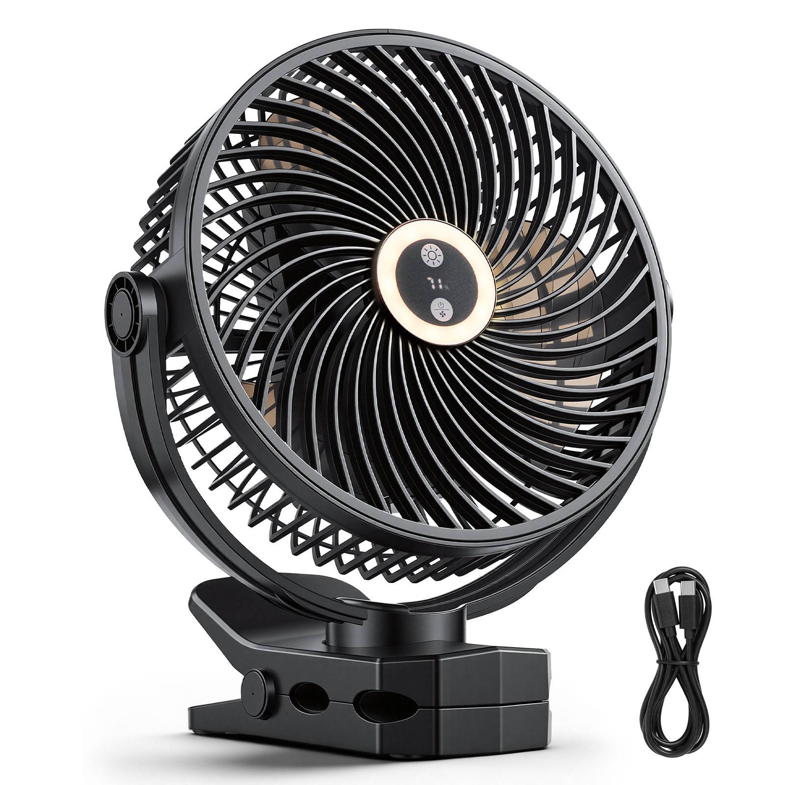 VEVOR Ventilateur à Pince Portable avec Éclairage LED Rechargeable par USB Noir - Image 1