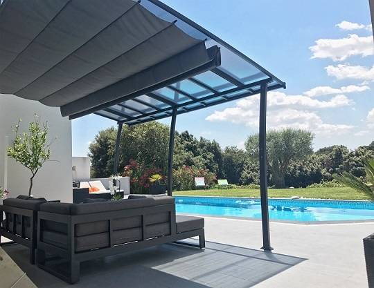 Couleurs du monde - Pergola adossée 3,5 x 4 m aluminium acier toit polycarbonate Oslo - Couleurs du Monde - Image 1