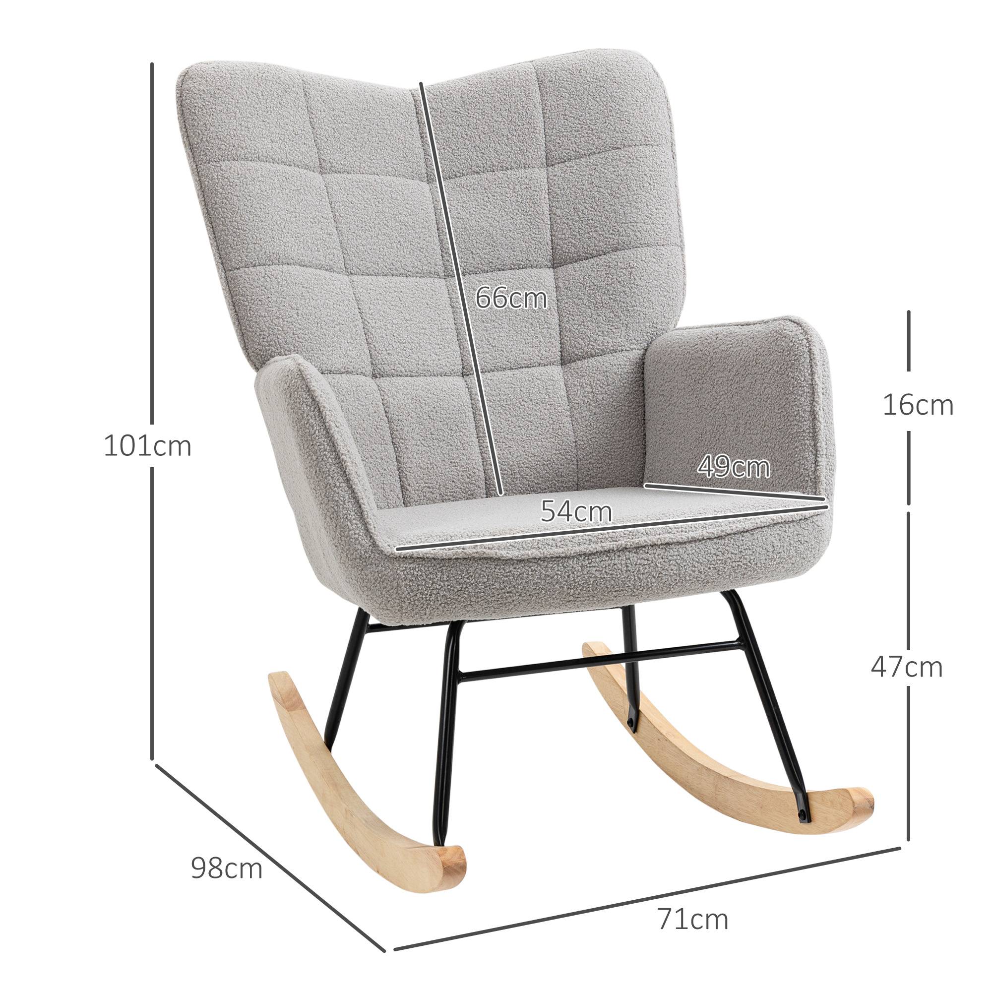 Sans Marque - Fauteuil à bascule rocking chair revêtement bouclette structure en acier 71 x 98 x 101 cm Gris clair - Image 5