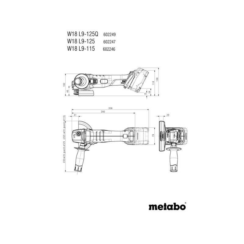Metabo - Meuleuse METABO 125 mm 18 V- W 18 L 9-125 Quick - 2 x 5,2 Ah Li-Power, ASC 55, coffret metaBOX Metabo - Image 4