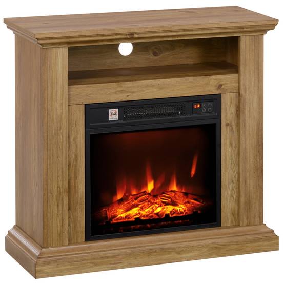 Cheminée électrique effet flammes 3D luminosité réglable 1800 W avec télécommande 81,5 x 30 x 76,2 cm brun effet bois - Image 1